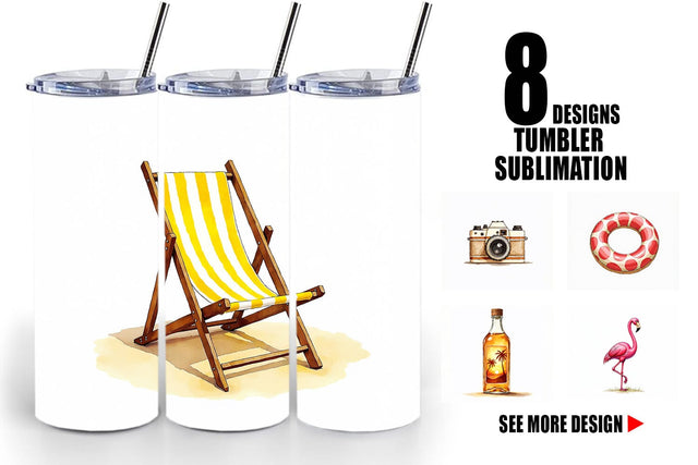 Tumbler Vintage 70s Poolside Summer Watercolor Sublimation artnoy 