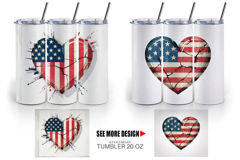 Tumbler Vintage American Flag Heart Sublimation artnoy 