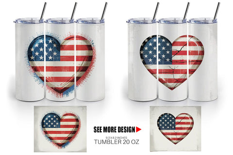 Tumbler Vintage American Flag Heart Sublimation artnoy 