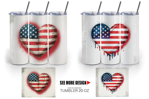 Tumbler Vintage American Flag Heart Sublimation artnoy 