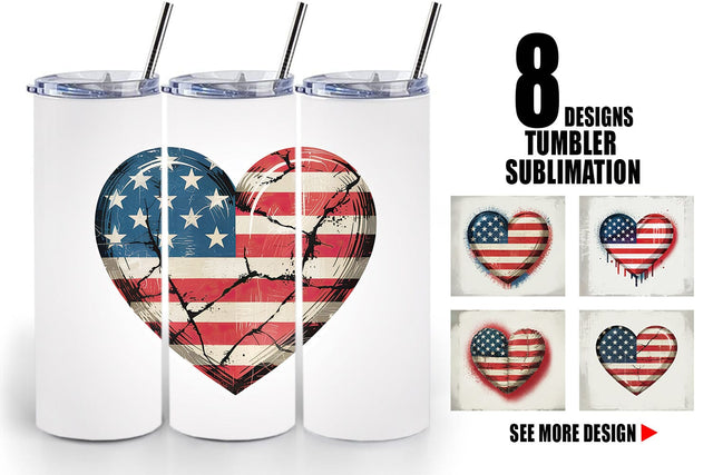 Tumbler Vintage American Flag Heart Sublimation artnoy 
