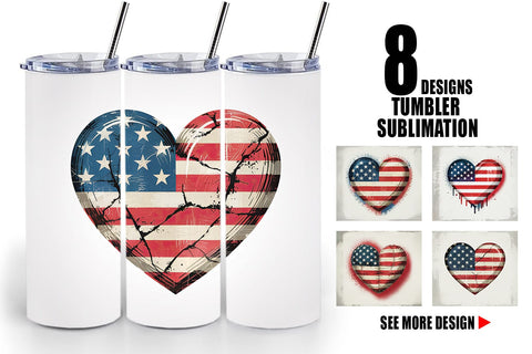Tumbler Vintage American Flag Heart Sublimation artnoy 