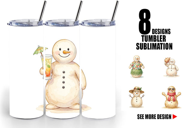 Tumbler Vintage Beach Sand Snowman Watercolor Sublimation artnoy 