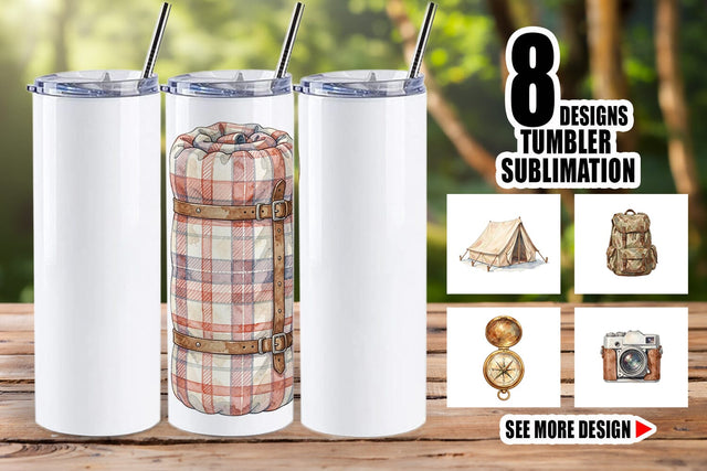 Tumbler Vintage Camp Gear Watercolor Sublimation artnoy 