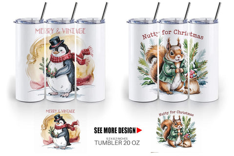 Tumbler Vintage Christmas Animal Sublimation artnoy 