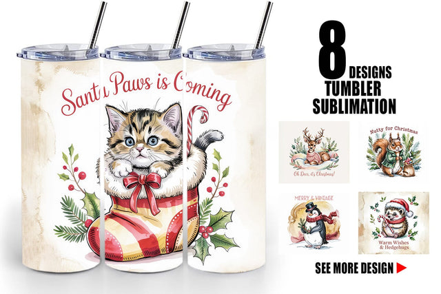 Tumbler Vintage Christmas Animal Sublimation artnoy 