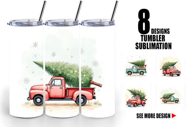 Tumbler Vintage Christmas Truck Sublimation artnoy 