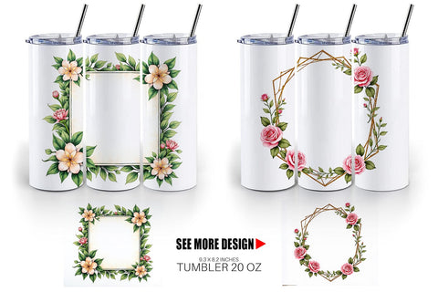 Tumbler Vintage Floral Frames and Wreaths Sublimation artnoy 