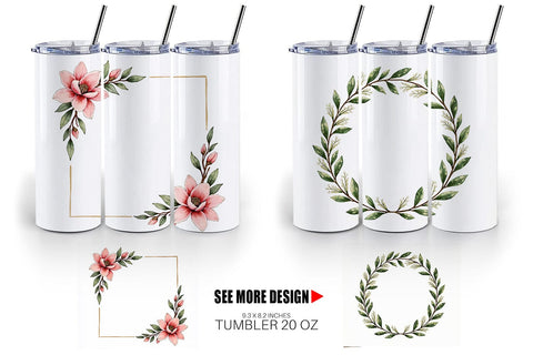 Tumbler Vintage Floral Frames and Wreaths Sublimation artnoy 