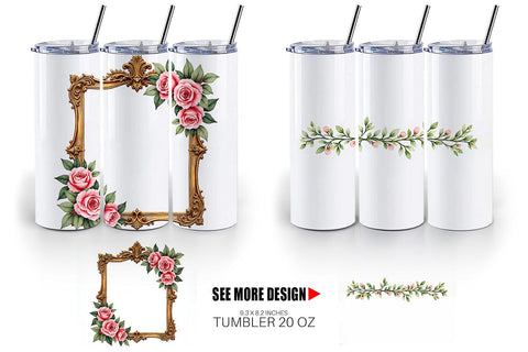 Tumbler Vintage Floral Frames and Wreaths Sublimation artnoy 