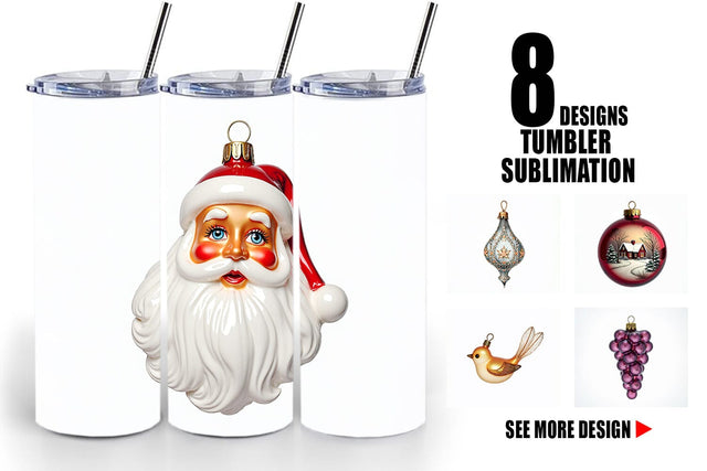 Tumbler Vintage Glass Christmas Ornaments Watercolor Sublimation artnoy 