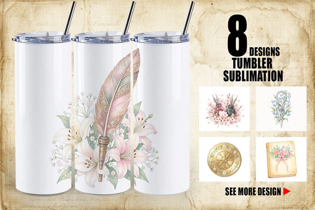 Tumbler Vintage Letter And Floral Watercolor Sublimation artnoy 