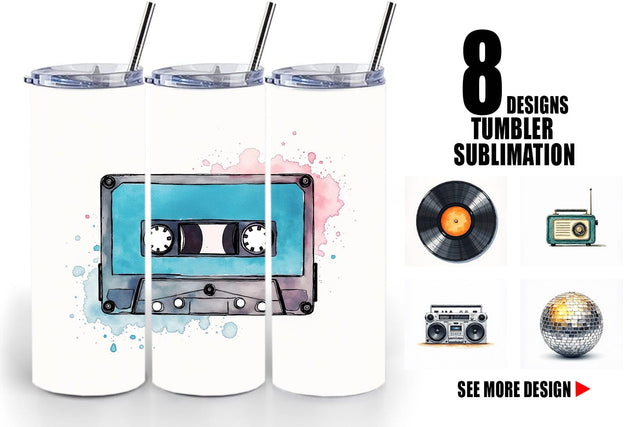 Tumbler Vintage Roller Disco Summer Watercolor Sublimation artnoy 