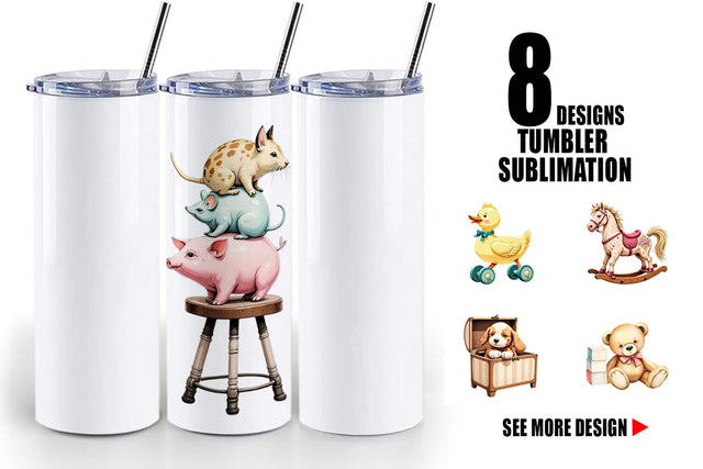 Tumbler Vintage Toy Animals Sublimation artnoy 