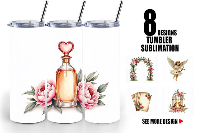 Tumbler Vintage Valentine Ephemera Watercolor Sublimation artnoy 