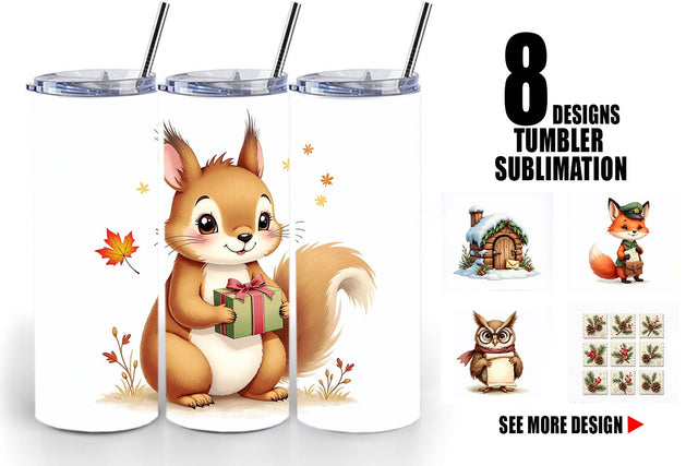 Tumbler Vintage Woodland Christmas Post Office Watercolor Sublimation artnoy 