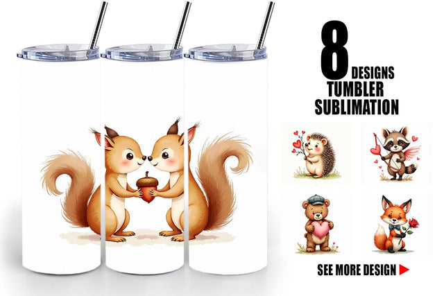 Tumbler Vintage Woodland Valentine Watercolor Sublimation artnoy 