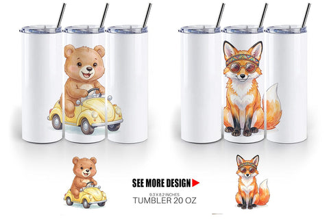 Tumbler Watercolor 70s Groovy Animal Hippie Sublimation artnoy 