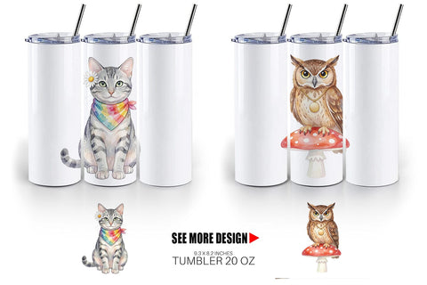 Tumbler Watercolor 70s Groovy Animal Hippie Sublimation artnoy 