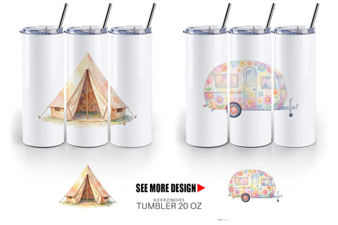 Tumbler Watercolor 70s Retro Camping Adventure Sublimation artnoy 
