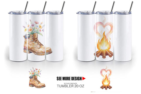 Tumbler Watercolor 70s Retro Camping Adventure Sublimation artnoy 