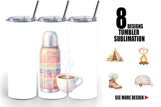 Tumbler Watercolor 70s Retro Camping Adventure Sublimation artnoy 