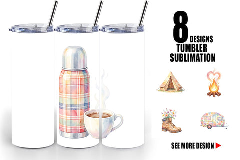 Tumbler Watercolor 70s Retro Camping Adventure Sublimation artnoy 
