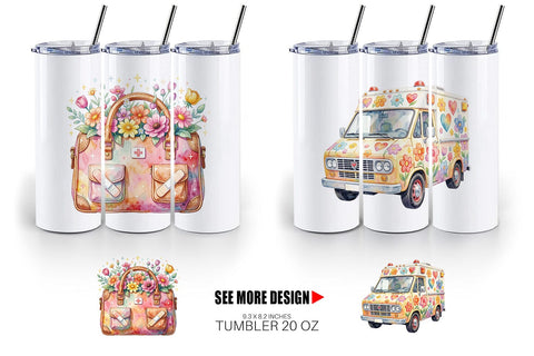 Tumbler Watercolor 70s Retro Medical Scenes Sublimation artnoy 