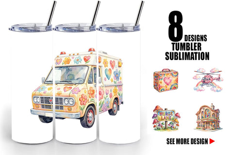 Tumbler Watercolor 70s Retro Medical Scenes Sublimation artnoy 
