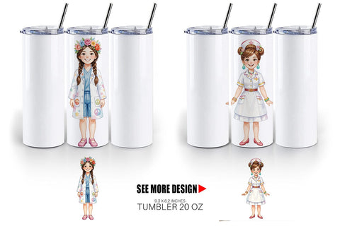 Tumbler Watercolor 70s Retro Nurse Characters Sublimation artnoy 