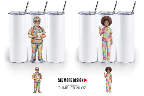 Tumbler Watercolor 70s Retro Nurse Characters Sublimation artnoy 