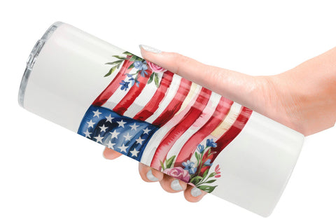 Tumbler Watercolor American Flag Floral Sublimation artnoy 