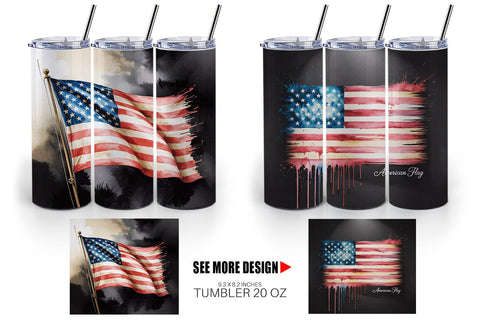 Tumbler Watercolor American Flag Sublimation artnoy 