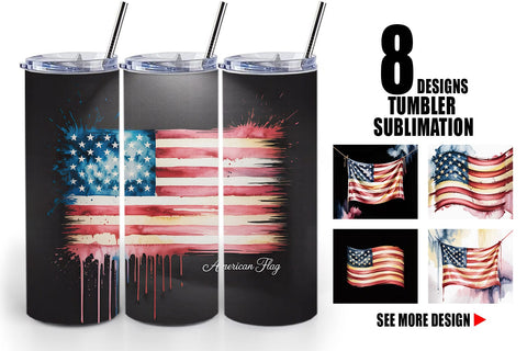 Tumbler Watercolor American Flag Sublimation artnoy 