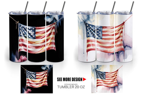Tumbler Watercolor American Flag Sublimation artnoy 