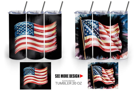 Tumbler Watercolor American Flag Sublimation artnoy 