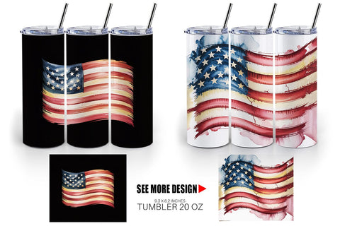 Tumbler Watercolor American Flag Sublimation artnoy 