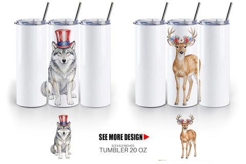 Tumbler Watercolor American Wildlife Patriotic Sublimation artnoy 