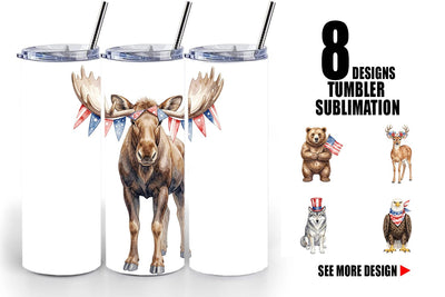 Tumbler Watercolor American Wildlife Patriotic Sublimation artnoy 