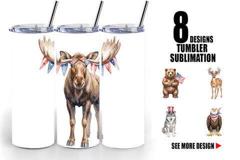 Tumbler Watercolor American Wildlife Patriotic Sublimation artnoy 