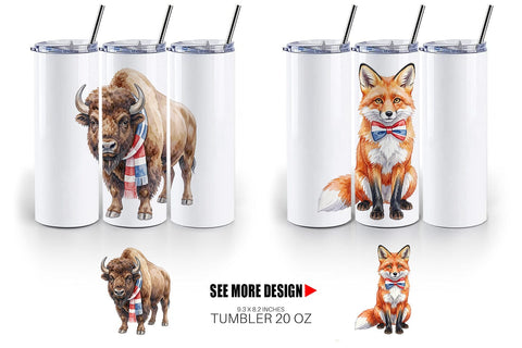 Tumbler Watercolor American Wildlife Patriotic Sublimation artnoy 