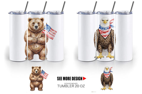 Tumbler Watercolor American Wildlife Patriotic Sublimation artnoy 