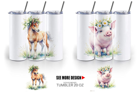 Tumbler Watercolor Baby Farm Animal Nursery Art Sublimation artnoy 