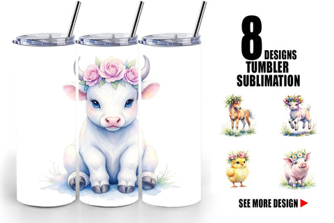 Tumbler Watercolor Baby Farm Animal Nursery Art Sublimation artnoy 