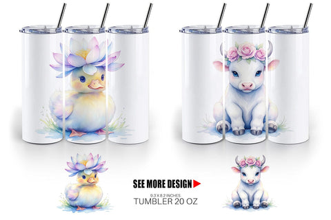 Tumbler Watercolor Baby Farm Animal Nursery Art Sublimation artnoy 