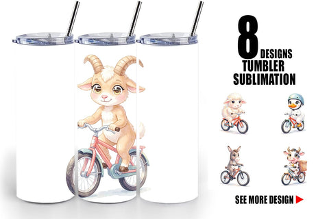 Tumbler Watercolor Big Eye Barnyard Biking Art Sublimation artnoy 