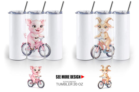 Tumbler Watercolor Big Eye Barnyard Biking Art Sublimation artnoy 