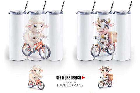 Tumbler Watercolor Big Eye Barnyard Biking Art Sublimation artnoy 