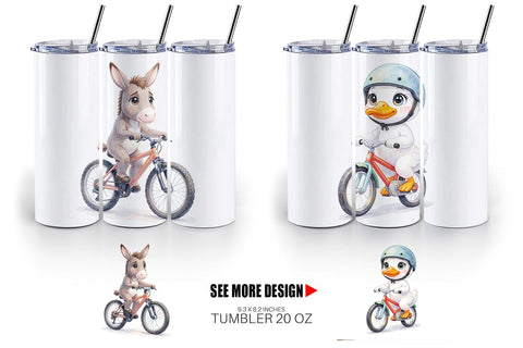 Tumbler Watercolor Big Eye Barnyard Biking Art Sublimation artnoy 