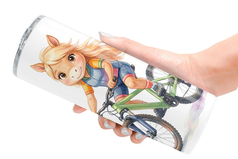 Tumbler Watercolor Big Eye Barnyard Biking Art Sublimation artnoy 